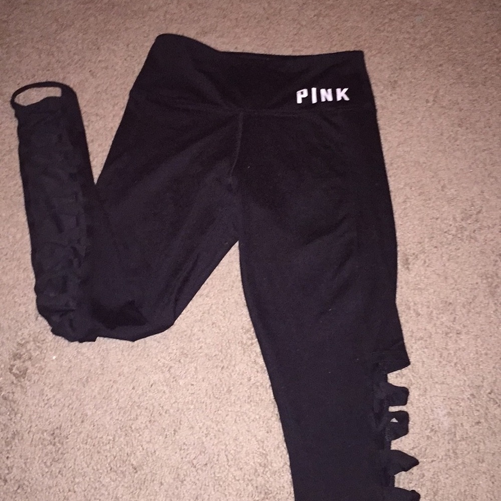 Pink ultimate leggings with stripped cutout sides